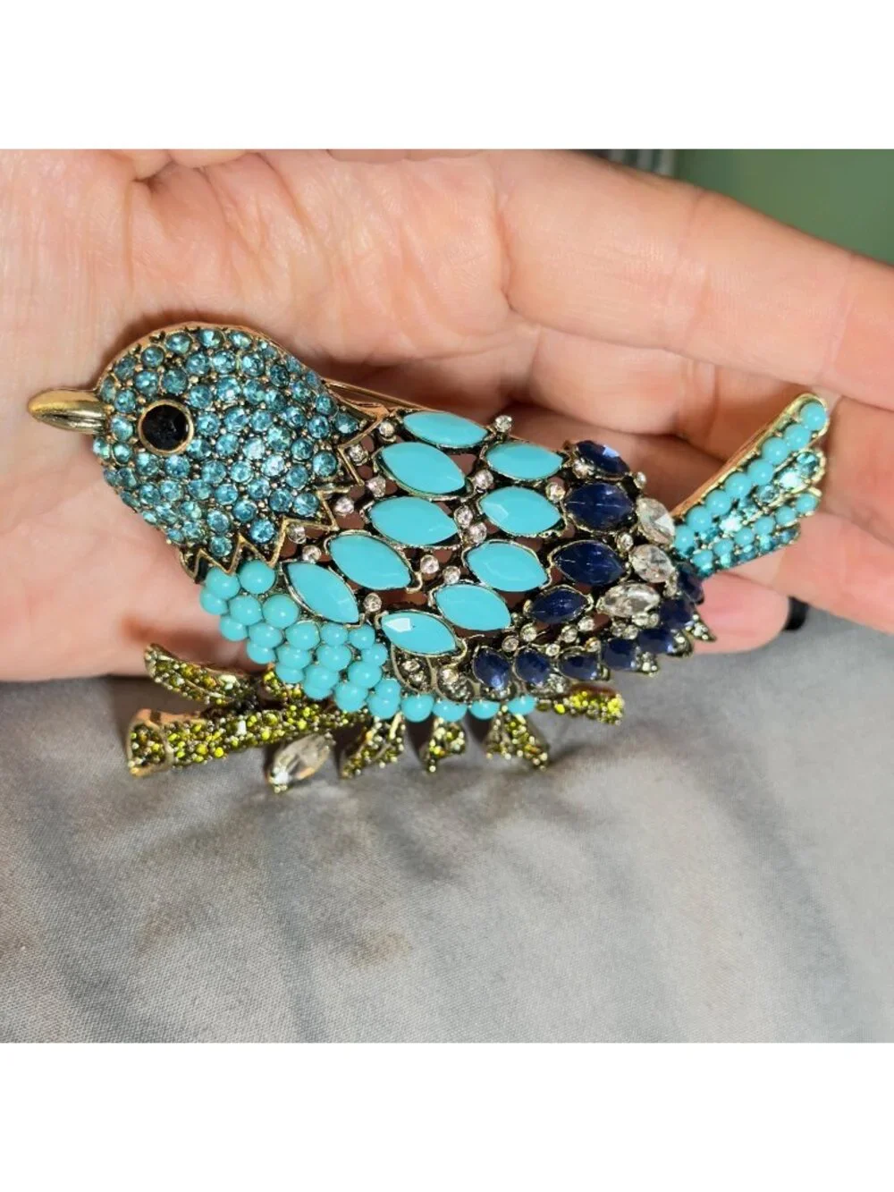 Heidi Daus Style Blue Bird Brooch with Open Metalwork 3.75" - Picture 5 of 7